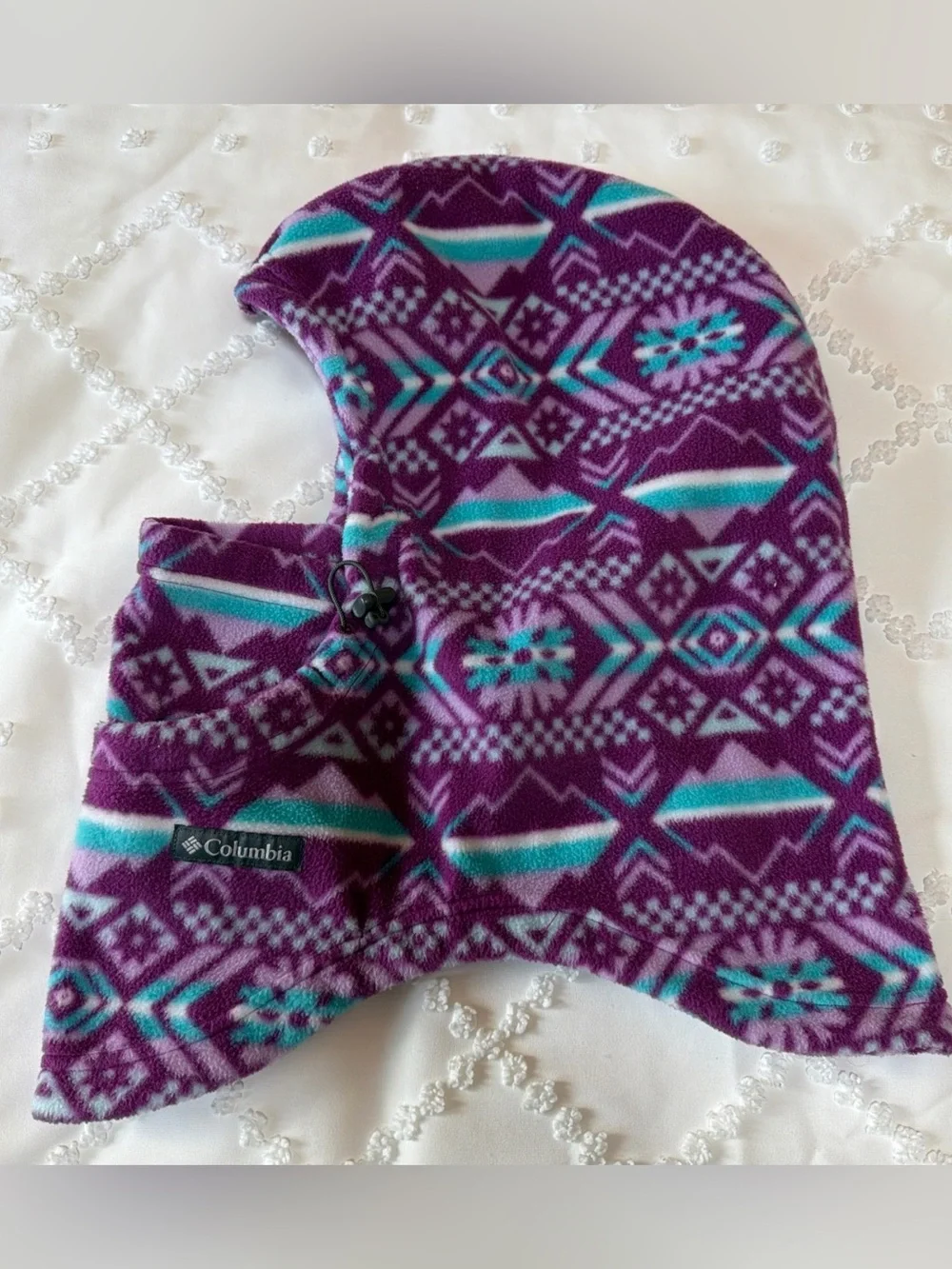 Columbia CSC Fleece Balaclava Hood Purple/Teal L/XL Aztec Geometric Ski Snow